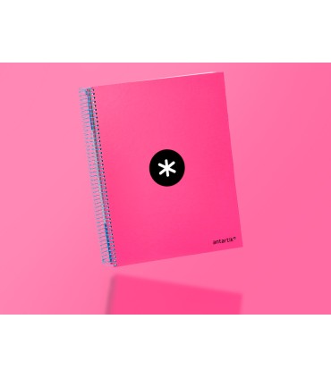 Cuaderno espiral liderpapel a4 micro antartik tapa forrada 120h 100 gr liso con bandas 4 taladros color rosa fluor