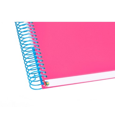 Cuaderno espiral liderpapel a4 micro antartik tapa forrada 120h 100 gr liso con bandas 4 taladros color rosa fluor