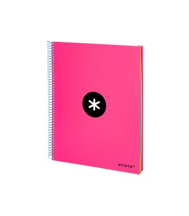 Cuaderno espiral liderpapel a4 micro antartik tapa forrada 120h 100 gr liso con bandas 4 taladros color rosa fluor