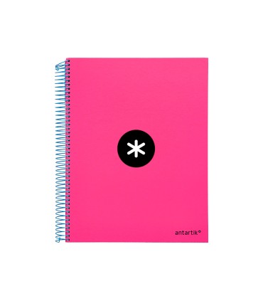 Cuaderno espiral liderpapel a4 micro antartik tapa forrada 120h 100 gr liso con bandas 4 taladros color rosa fluor