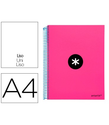 Cuaderno espiral liderpapel a4 micro antartik tapa forrada 120h 100 gr liso con bandas 4 taladros color rosa fluor