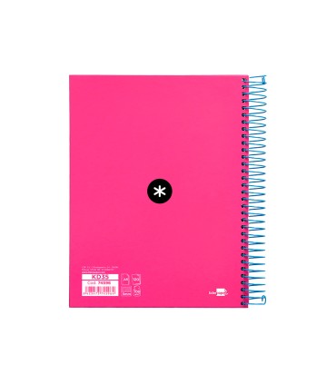 Cuaderno espiral liderpapel a5 micro antartik tapa forrada120h 100 gr cuadro 5mm 5 bandas 6 taladros color rosa