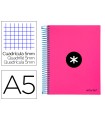 Cuaderno espiral liderpapel a5 micro antartik tapa forrada120h 100 gr cuadro 5mm 5 bandas 6 taladros color rosa