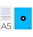 Cuaderno espiral liderpapel a5 micro antartik tapa forrada120h 90 gr cuadro 5mm 5 bandas6 taladros color azul