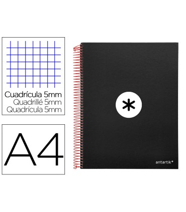 Cuaderno espiral liderpapel a4 micro antartik tapa forrada120h 100 gr cuadro 5mm 5 bandas 4 taladros color negro