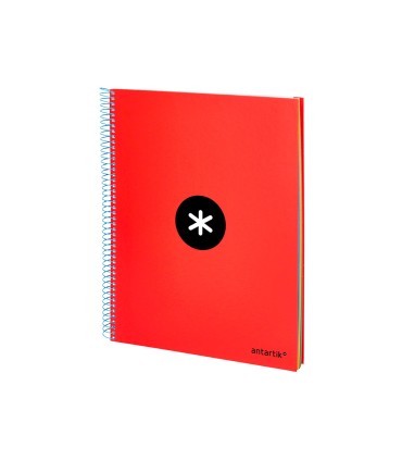 Cuaderno espiral liderpapel a4 micro antartik tapa forrada120h 100 gr cuadro 5mm 5 bandas 4 taladros color rojo