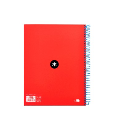 Cuaderno espiral liderpapel a4 micro antartik tapa forrada120h 100 gr cuadro 5mm 5 bandas 4 taladros color rojo