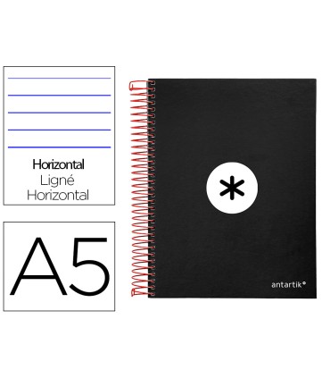 Cuaderno espiral liderpapel a5 micro antartik tapa forrada 120h 90 gr horizontal 5 bandas 6 taladros color negro