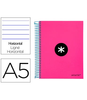 Cuaderno espiral liderpapel a5 micro antartik tapa forrada 120h 100 gr horizontal 5 bandas 6 taladros color rosa