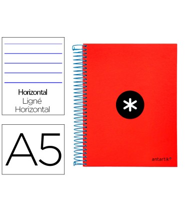 Cuaderno espiral liderpapel a5 micro antartik tapa forrada 120h 90 gr horizontal 5 bandas 6 taladros color rojo