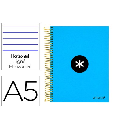 Cuaderno espiral liderpapel a5 micro antartik tapa forrada 120h 100 gr horizontal 5 bandas 6 taladros color azul