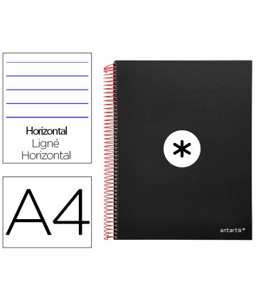 Cuaderno espiral liderpapel a4 micro antartik tapa forrada 120h 100 gr horizontal 5 bandas 4 taladros color negro