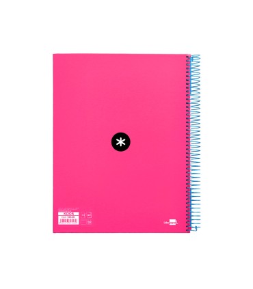 Cuaderno espiral liderpapel a4 micro antartik tapa forrada 120h 100 gr horizontal 5 bandas 4 taladros color rosa