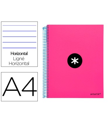 Cuaderno espiral liderpapel a4 micro antartik tapa forrada 120h 100 gr horizontal 5 bandas 4 taladros color rosa