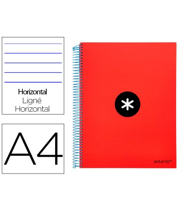 Cuaderno espiral liderpapel a4 micro antartik tapa forrada 120h 100 gr horizontal 5 bandas 4 taladros color rojo