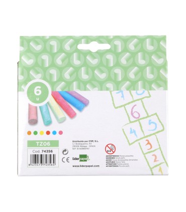 Tiza color liderpapel para suelo caja de 6 unidades colores surtidos