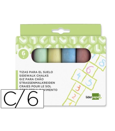 Tiza color liderpapel para suelo caja de 6 unidades colores surtidos