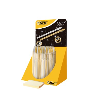 Boligrafo bic cristal linea celebration dorado y plateado expositor de 40 unidades surtidas