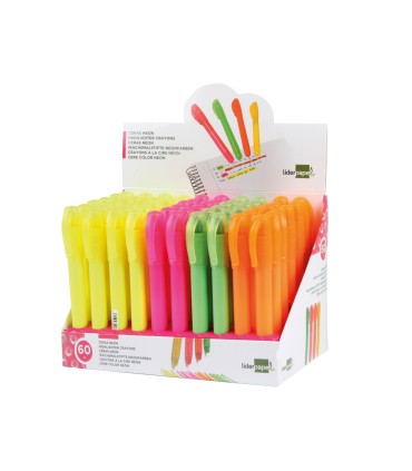 Marcador de cera gel liderpapel fluorescente expositor de 60 unidades colores surtidos