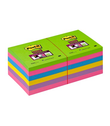 Bloc de notas adhesivas quita y pon post it super stick ultra 76x76 mm pack de 12 bloc verde rosa amarilla