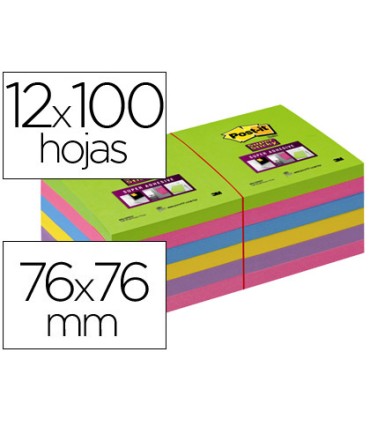 Bloc de notas adhesivas quita y pon post it super stick ultra 76x76 mm pack de 12 bloc verde rosa amarilla