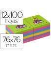 Bloc de notas adhesivas quita y pon post-it super stick ultra 76x76 mm pack de 12 bloc verde rosa amarilla