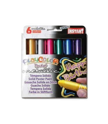 Tempera solida en barra playcolor pocket escolar caja de 6 colores metalizados