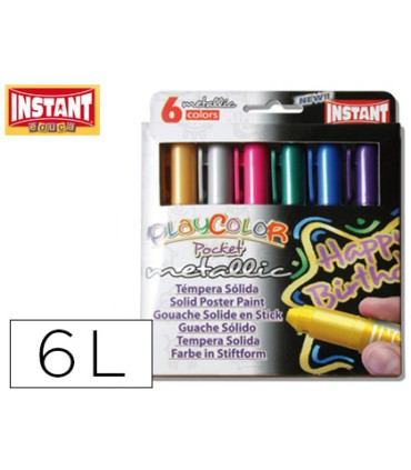 Tempera solida en barra playcolor pocket escolar caja de 6 colores metalizados