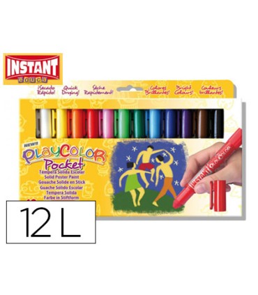 Tempera solida en barra playcolor pocket escolar caja de 12 colores surtidos