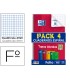 Bloc espiral oxford tapa flexible optik paper folio 50 hojas 90 gr cuadros 4 mm pack de 4