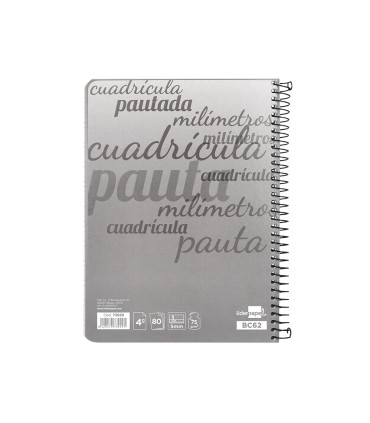 Cuaderno espiral liderpapel cuarto pautaguia tapa dura 80h75 gr cuadro pautado 5mm con margen