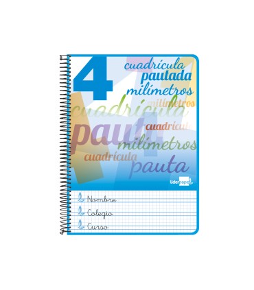 Cuaderno espiral liderpapel cuarto pautaguia tapa dura 80h75 gr cuadro pautado 5mm con margen