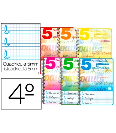 Cuaderno espiral liderpapel cuarto pautaguia tapa dura 80h75 gr cuadro pautado 5mm con margen