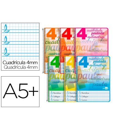 Cuaderno espiral liderpapel cuarto pautaguia tapa dura 80h75 gr cuadro pautado 4mm con margen