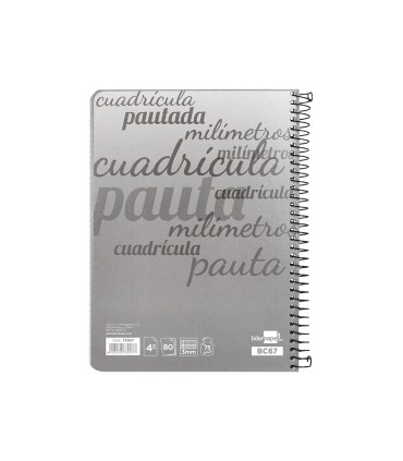 Cuaderno espiral liderpapel cuarto pautaguia tapa dura 80h75 gr cuadro pautado 3 mm con margen