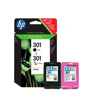 Ink jet hp 301 pack con tinta negra y tinta tricolor 1000 1001 3000 3050 3050se 3050ve 1050a 2050a 2054a 3050a