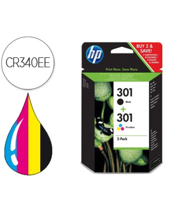 Ink jet hp 301 pack con tinta negra y tinta tricolor 1000 1001 3000 3050 3050se 3050ve 1050a 2050a 2054a 3050a