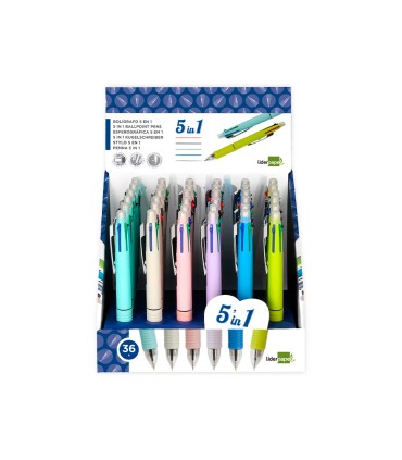 Boligrafo liderpapel 5 en 1 azul negro rojo verde 07m y portaminas 05mm