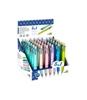 Boligrafo liderpapel 5 en 1 azul negro rojo verde 07m y portaminas 05mm