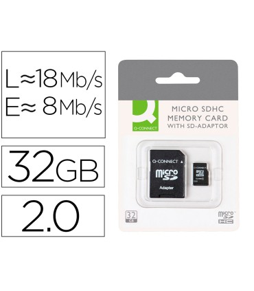 Memoria sd micro q connect flash 32 gb clase 6 con adaptador