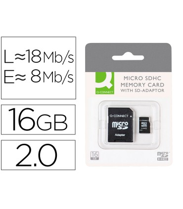 Memoria sd micro q connect flash 16 gb clase 6 con adaptador