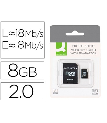 Memoria sd micro q connect flash 8 gb clase 4 con adaptador