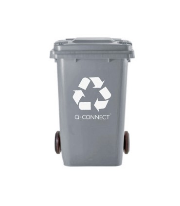 Papelera contenedor q connect plastico gris para desechos en general 100 l con tapa y ruedas 750x470x370 mm