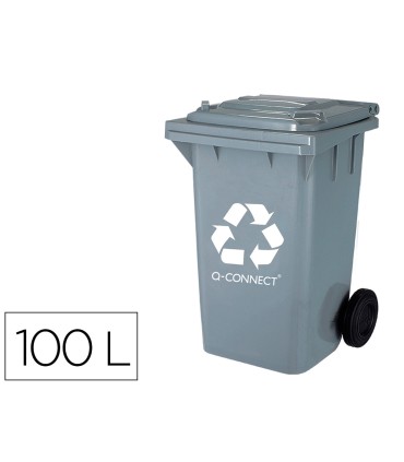 Papelera contenedor q connect plastico gris para desechos en general 100 l con tapa y ruedas 750x470x370 mm