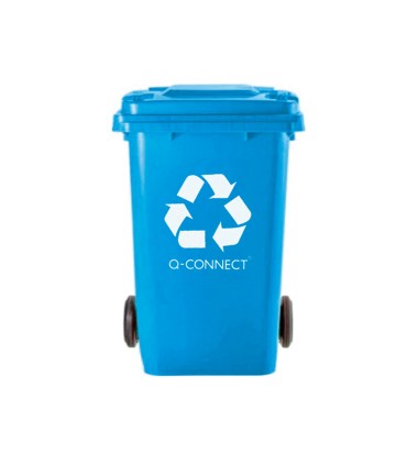 Papelera contenedor q connect plastico azul para papel y carton 100l con tapa y ruedas 750x470x370 mm