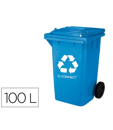 Papelera contenedor q connect plastico azul para papel y carton 100l con tapa y ruedas 750x470x370 mm