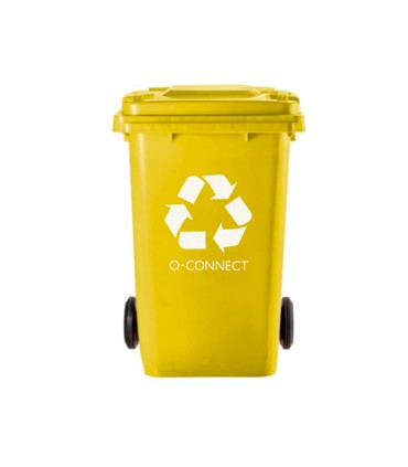 Papelera contenedor q connect plastico amarillo para plasticos y envases metalicos 100l con tapa y ruedas 750x470x370 mm