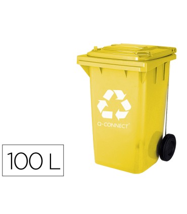 Papelera contenedor q connect plastico amarillo para plasticos y envases metalicos 100l con tapa y ruedas 750x470x370 mm