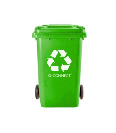 Papelera contenedor q connect plastico verde para envases de vidrio 100l con tapa y ruedas 750x470x370 mm