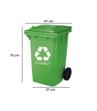 Papelera contenedor q connect plastico verde para envases de vidrio 100l con tapa y ruedas 750x470x370 mm